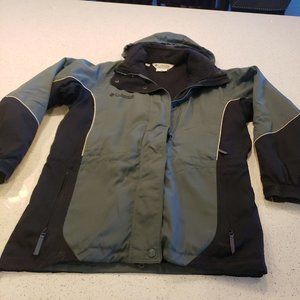 Womens Columbia Ski Jacket Coat M Green Black Hooded fleece Lined